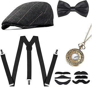 1920s Gangster Set Gatsby Men Fancy Dress Accessories,Mafia Gatsby Gangster Costume Set,Manhattan Mens Costume Accessories Gatsby Gangster Retro Set for Prom Cosplay Event Gangster Party