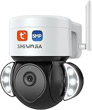 SHIWOJIA PTZ Camera Outdoor, Floodlight Security Camera 5MP CCTV Tuya Smart Life Camera, Two-way Audio, Color Night Vision,AI Human Motion Detection