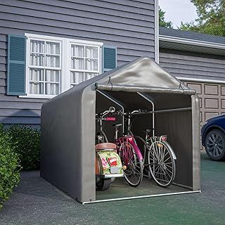 2.2M*1.6M Garden Waterproof Anti-UV Bike Storage Tent Bicycle Motorcycle Shed Shelter Outdoor Backyard Steel Frame PE Cover Zipper Door Large Grey