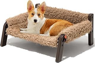 MEWOOFUN Elevated Raised Dog Sofa Bed - Breathable, Washable Dog Bed for Small to Medium Dogs, Brown, 61x53x28cm