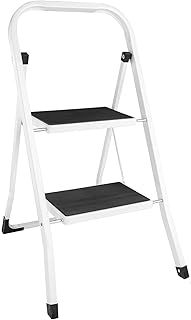 Foldable 2 Step Steel Ladder - Non Slip Tread Stepladder Safety, Kitchen, Home, Industrial, DIY Steel Construction | Strong & Durable, Long Lasting Fold, Space Saving