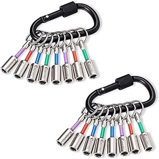 Magnetic Drill Bit Holder Keychain 2 Set (16PCS), One-Handed Operation Design 1/4’’ Hex Shank Screwdriver Bit Holders for Tool Storage for DIY Workers