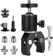 Super Clamp with Ball Head, Camera Mount Clamp with 1/4" 3/8" Thread Adapter for Cameras, Flash Light, Tripod, LCD/DV Monitor, LED Light