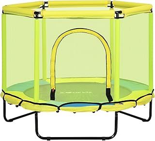 Kids Trampoline for Toddlers with Enclosure Safety Net, 4.6FT Hexageon Outdoor Indoor Jumper for Children 3-10 Years Old, Yellow