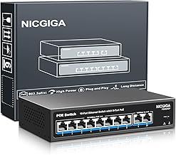 8 Port PoE Switch with 8 Ports 100Mbps PoE+@120W + 2 * Gigabit Uplink Port, NICGIGA 10 Port 802.3af/at Power Over Ethernet Network Switch Unmanaged, VLAN and 250m Extender Mode, Fanless.