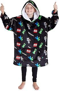 Minecraft Boys Oversized Fleece Hoodie for Kids Teenagers, Fluffy Poncho Cosy Loungewear - Gifts for Gamers