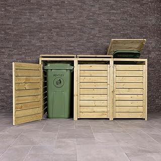 Charles Bentley FSC Triple Wide Panel Wooden Bin Store Wheelie Bin Storage Unit Lifting Lid