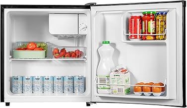 AMZTT01BL Black Table Top Mini Fridge with Ice Box, 49L Drinks Beer Fridge, E Rated, Adjustable Thermostat, Ideal For Bedrooms, Caravans, Mobile Homes, 2 Years Parts and Labour Guarantee