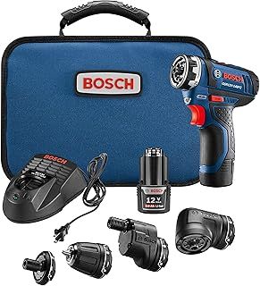 Bosch 12V Max Cordless Power Drill Driver Kit with 5-in-1 Flexiclick System Multi-Head Drill Set with (2) 2 Ah Batteries (GSR12V-140FCB22)