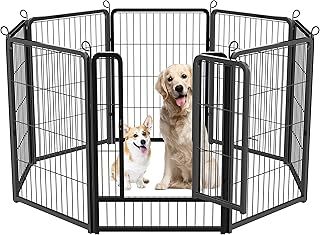 Dog Pen, 8 Panel Puppy Pen with Door, High 80cm Indoor/Outdoor Pet Exercise Playpen, Portable Detachable Animal Run Enclosures for Dogs, Puppies, Cats, Rabbits and Other Animals (Black)