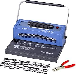 TIANSE Spiral Coil Binding Machine, Manual Book Maker Punch Binder with Electric Coil Inserter, Disengaging pins, Adjustable Side Margin, Comes with 100pcs 5/16'' Plastic Coil Bind Spines & Plier