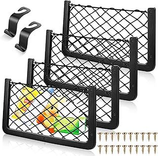 Storage Nets for Campervans, 4Pcs Cargo Net Car Storage Net Campervan Van Storage Solutions with Plastic Frame Elastic Mesh Bag Organizer Pocket (36 * 18cm) (with 2 Hooks)