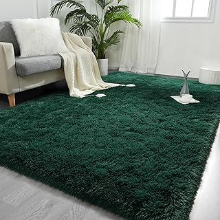 FlyDOIT Large Area Rugs for Living Room, 4x6 Feet Deep-Green Shaggy Rug Fluffy Throw Carpets, Ultra Soft Plush Modern Indoor Fuzzy Rugs for Bedroom Girls Kids Nursery Room Dorm Home Decor