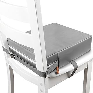 Toddler Booster Seat for Dining Chair, PU Washable Double seat Belts Non-Slip Bottom Kids Booster Seat Dining, Portable Travel Increasing Cushion (Grey)
