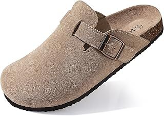 shevalues Women's Suede Clogs Leather Mules Cork Footbed Sandals Slides Potato Shoes with Arch Support