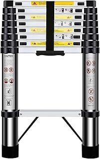 HUIYOPU Telescopic Ladder 2.6m, Retractable Stainless Steel Ladder, Step 30cm, Load Capacity 150kg, Suitable for Home Maintenance, Access to The Attic, Construction, etc.