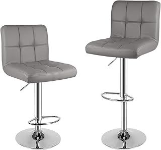 bigzzia Barstool, Bar Stools Set of 2 PU Leather Swivel Height Adjustable Bar Chairs With Backrest For Breakfast Bar, Counter, Kitchen and Home Barstools