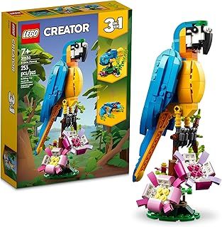 LEGO Creator 3 in 1 Exotic Parrot to Frog to Fish 31136 Animal Figures Building Toy, Creative Toys for Kids Ages 7 and Up