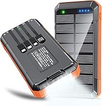 Solar Power Bank 33800mAh Built in 4 Cables, 22.5W USB C Fast Charging Portable Phone Charger, 6 Outputs & 4 Inputs with LED Camping Lights Battery Pack for Outdoor iPhone Samsung Tablet (Orange)