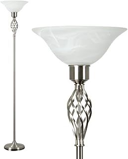 MiniSun | Traditional Style Nickel Twist Floor Lamp with a Frosted Alabaster Shade | Floor Lamps & Torchieres, Home Décor & Improvement Essential