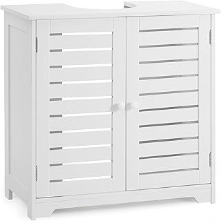 Under Sink Cabinet, Wooden Freestanding Bathroom Storage with 2 Louvered Doors and 2 Shelves, 60 x 60 x 30cm, White