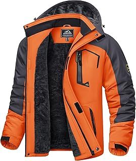 KEFITEVD Men's Waterproof Fleece Jackets Winter Warm Ski Raincoats Outdoor Thermal Coats with Detachable Hood