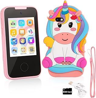 Kids Smart Phone, Touchscreen Learning Toys Christmas Birthday Unicorn Gifts for Girls 3 4 5 6 7 8 9 10 11 12 Years, with HD Double Cameras and APPs of MP3, Photos, Videos, Alarm Clock and Graffiti