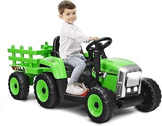 Kids Electric Tractor and Trailer, Ride on Tractor with USB & Bluetooth, Toddler 4 Wheels Ride on Toy Car for 3+ Years (Green with Remote Control)