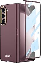 Miimall Case Compatible with Samsung Galaxy Z Fold 5 Case, Z Fold 5 Tempered Glass Screen Protector Case, Hard PC Slim Shockproof Frosted Shell Anti-Fingerprint Protective Cover for Z Fold 5-Red