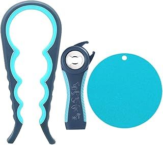 Starchef Jar Opener Set Get Off Lids Easily for Senior,Arthritis and People with Low Strength, Anti-Slip Durable Can Jar Bottle Opener,with Can Opening Pad for Bonus(Blue)