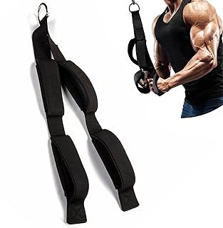 Tricep Rope & Cable Attachments - 2-in-1 Tricep Pull Down Rope, 4 Neoprene Handle Loops for Gym Cable Machine with Buckle