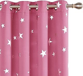 Deconovo Pink Blackout Curtains Eyelet Thermal Insulated Foil Printed Blackout Curtains for Livingroom 46 x 90 Inch 1 Pair