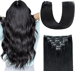 Clip in Jet Black 16 inch 7Pcs 120g 100% Real Remy Human Hair Seamless Double Weft Straight Hair Extensions