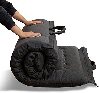 MAXYOYO Portable Foldable Futon Mattress, Hypoallergenic Fabric and Foam Mattress Pad with Handle and Zipper for Outdoor Indoor Camping Guest Car (Dark Gray, 135x190cm)