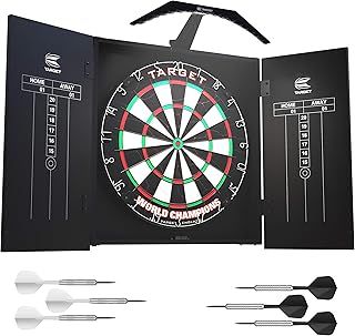 Target Darts Arc Dartboard Lighting System Home Cabinet Set - Includes World Champions Dartboard and 2 Sets of Darts ,Black