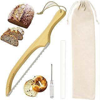 Bread Slicer, 15.7×2.4 Inch Bread Bow Saw for Slicing, Stainless Steel Sourdough Bread Slicer Portable Bread Cutting Tool with Bamboo Handle Bread Cutter for Homemade Bagels Bread Baguettes