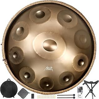 AKLOT Steel Tongue Drum 8 inch 8 Notes Tank Drum C Key Percussion Steel Drum Kit w/Drum Mallets Note Stickers Finger Picks Mallet Bracket and Gig Bag
