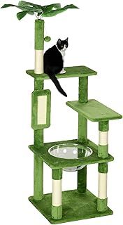 PawHut 142cm Cat Tree Tower w/Scratching Post, Hammock, Ball, Platforms, Green
