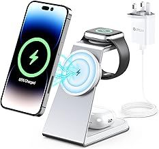 3 in 1 Wireless Charging Station for MagSafe,Aluminum Alloy Magnetic Wireless Charger,15W Fast for MagSafe Charger Stand Compatible with iPhone 16/15/14/13 Series,Apple Watch Series,Airpods 3/2/pro