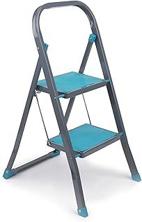 Beldray LA023957TQ Foldable 2 Step Steel Ladder – Safety Non-Slip Steps & Feet, Outdoor & Indoor DIY, Durable & Sturdy, Folds Easy For Neat Storage, Safety Clip, Approx 2m Reach Height, Turquoise/Grey