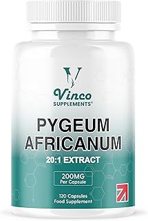 Vinco Pygeum Africanum 4,000mg Equivalent - 200mg of 20:1 Extract - 120 High Strength Capsules - 13% phytosterols - Prostrate Health Supplement - Non-GMO & Gluten Free – Made in UK