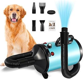 Dog Hair Dryer, 3200W dog blaster dryer Pet Grooming Hair Dryer, Low Noise Constant Temperature Pet Hair Dryer Stepless Speed, with 4 Nozzles, 2.5m Hose