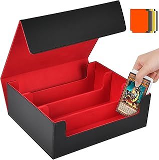 Aolso Card Storage Box for Trading Cards, 1800+ PU Leather Commander Card Deck Case With 8 card dividers, Card Case Storage Box, Magnetic Closure Card Holder for Magic Game Cards (Black&Red)