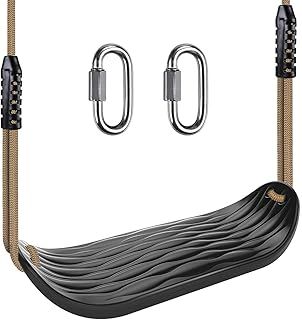 SELEWARE Plastic Swing Seat, Non Slip Tree Swing Set with 8ft Adjustable Rope and 2 Carabiners, Heavy Duty Playground Swing Set Accessories for Kid Indoor Outdoor Backyard, Black