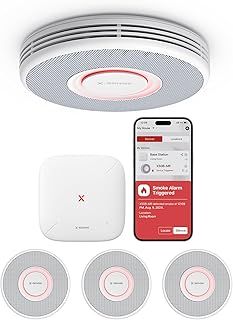 X-Sense Smart Smoke Alarm for Home with English Voice Alerts and 17 Locations, Wi-Fi Smoke Alarm with SBS50 Base Station, Wireless Interlinked Fire Alarm, XS0B-MR31