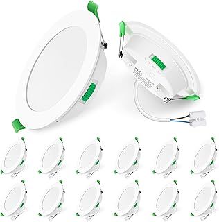 LED Downlights Ultra Slim 5W LED Recessed Ceiling Lights Dimmable, Warm White 3000K Neutral White 4000K Cool White 6500K Adjustable, IP44 Round Spotlights for Bathroom Kitchen Living Room, 12 Pack