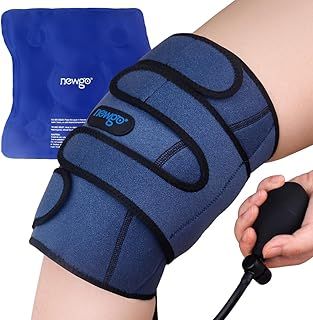 NEWGO Knee Ice Pack Wrap, Compression Knee Ice Pack for Pain Relief, Pump it Up Hot Cold Therapy Gel Cold Pack Around Entire Knee for Knee Injuries, Swelling, Bruises