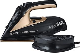 Tower T22008BKG CeraGlide Cordless Steam Iron with Ceramic Soleplate and Variable Steam Function, Black and Gold