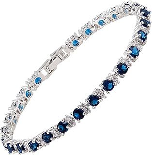 RIZILIA Eternity Tennis Bracelet [18cm/7inch] with Round Cut Gemstones CZ in 18K White Gold Plated, Simple Modern Elegance