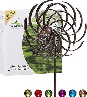 Solar Wind Spinner Willow Leaves 61inches Tall (1.55m) - Multi-Colour LED Light from Solar Powered Glass Ball with Kinetic Wind Spinner - Dual Direction for Patio Lawn & Garden